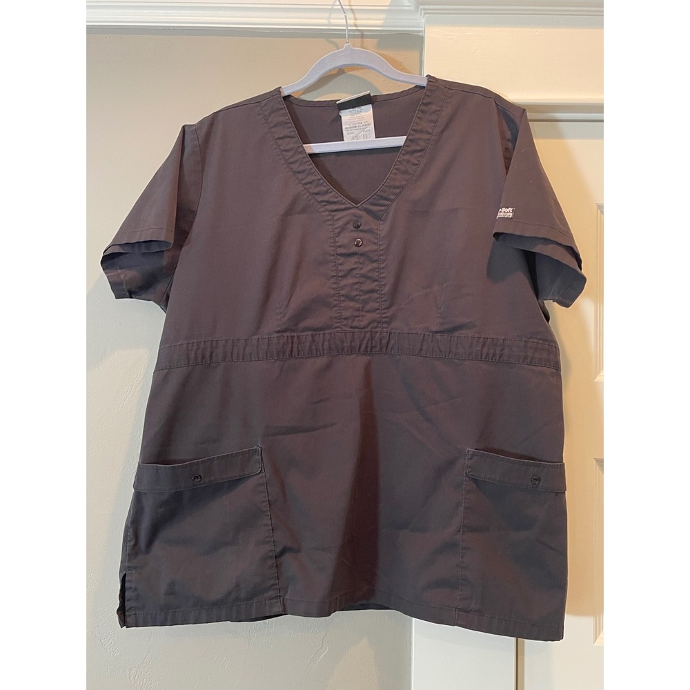 Butter-Soft Scrubs by UA Black V-Neck Empire Waist Scrub Top 2X Stretch